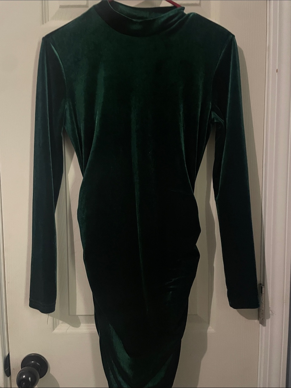 SHEIN Deep Emerald Green Velvet Long Sleeve Bodycon Dress